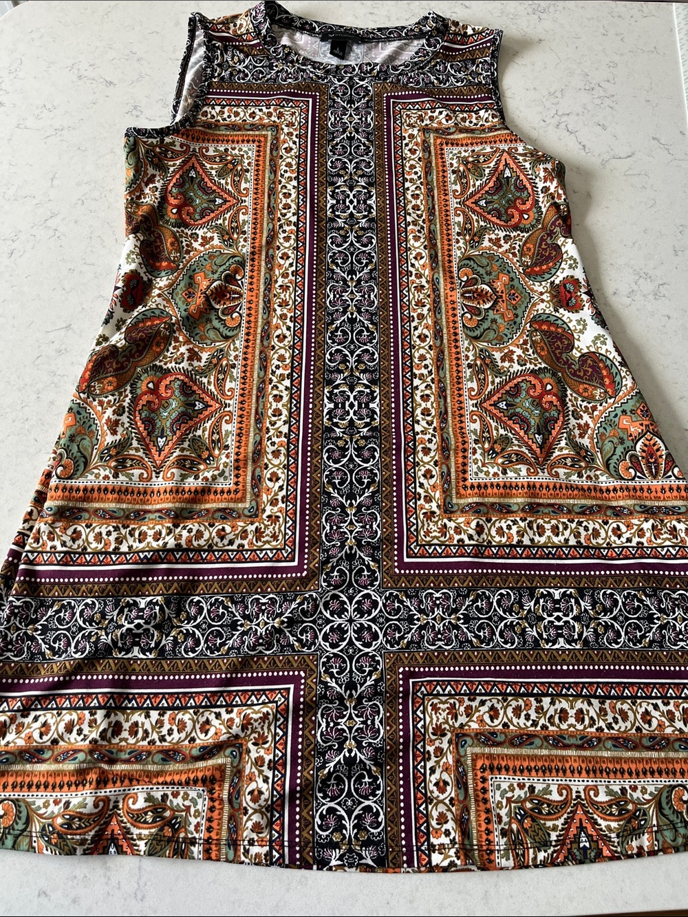 AB Studio Sleeveless Paisley Mini Dress in Orange, Green, Cream - Picture 1 of 6